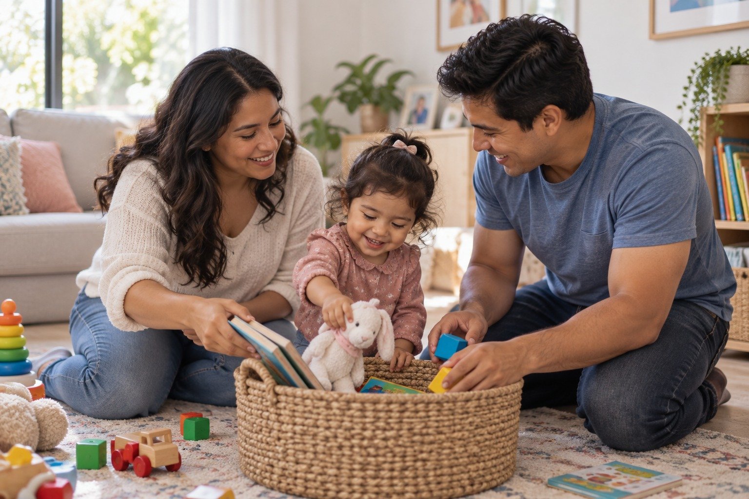 Familia compartiendo y acompañando el desarrollo de su pequeña